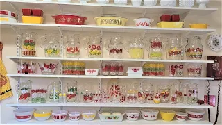 VINTAGE RETRO KITCHEN TOUR |Thrifted Décor | Colorful Pyrex, 50's Glassware, Milk Glass, Textiles!