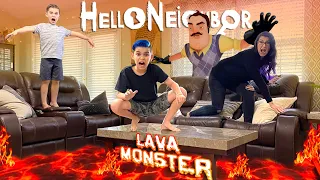 The Floor Is Lava! HELLO NEIGHBOR is the Lava Monster (FUNhouse Family) In Real Life Game