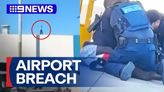 Security breach at Sydney International Airport after man found on tarmac | 9 News Australia