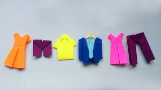 How to make Origami Mini Clothes 👗 Coat Shirt Tie Pant Frock | Paper Craft | Origami Dress 2021