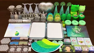 SLIVER VS GREEN ! Mixing Random Things into Glossy Slime ! Satisfying Slime Video #121