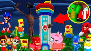 Scary MONSTERS vs Paw Patrol Security House in Minecraft Maizen JJ and Mikey Peppa Pig Simpsons