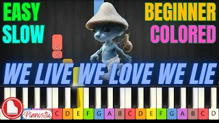 Blue Smurf Cat - We Live We Love We Lie 😺 EASY White Keys COLORED Piano Tutorial For BEGINNER