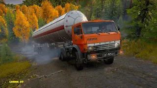 KamAZ-5320 CARRYING A TANK WITH FUEL TO A GAS STATION ON A HARD ROAD - SnowRunner