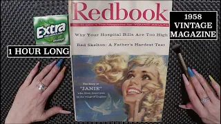 ASMR 1 HOUR Gum Chewing VINTAGE Magazine Flip Through -1958 Redbook | Crinkly Page Turning, Whisper