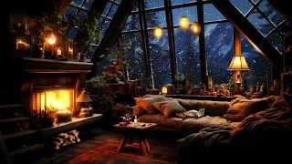 Wind, Snow & Crackling Fire in a Cozy Hut with Cats - Sounds to Relax, Study or Sleep