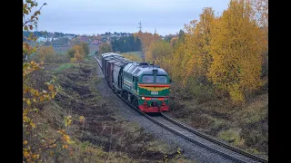 Тепловоз М62-1301 с составом из хопперов / Diesel locomotive M62-1301 with a hopper wagons train.