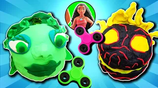 Moana Fidget Spinner Game with Maui & PlayDoh Drill N Fill Faces Te Ka Lava Monster and Te Fiti!