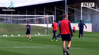 Spectacular goal from Manchester United's Michael Keane in EnglandU21s training