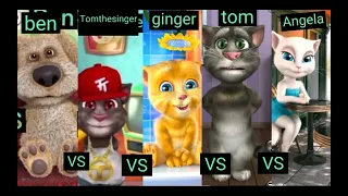 Who is the best? 🤣🤣 TALKING BEN VS TomTheSinger VS TALKING GINGER VS Talking Tom VS TALKING ANGELA