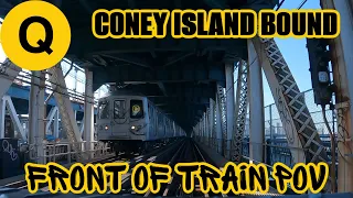 Full Length Front of Train Ride on The Morning Rush Hour R160 (Q) Train to Coney Island Stillwell Av