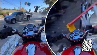 Video shows POV of terrifying moment truck smacks into motorcyclist | New York Post