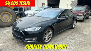 I'm Winning a DEAD Tesla Model S for $4000!! + 65 Ford + Motorcycles Copart Indianapolis