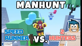 ROBLOX BEDWARS MANHUNT SPEEDRUNNER VS 2 HUNTERS | BATTLING 2 BEDWARS PROS | HOW TO CLUTCH TO WIN