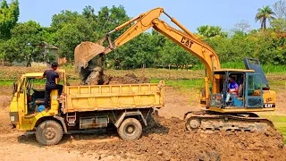 Excavator Loading Truck ✅ Cat e120b Excavator Loading Soil In Dump Truck