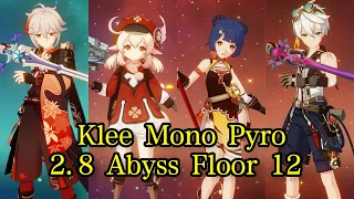 C0 Klee Mono Pyro 2.8 Spiral Abyss Floor 12 All Chamber (9 Star) Genshin Impact 原神