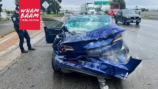 TESLA REAR ENDS SEMI TRUCK AT 80 MPH