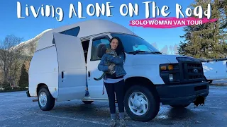 She Built a Home In This Van With Free Materials And Recycled Furniture | Solo Woman Van Tour