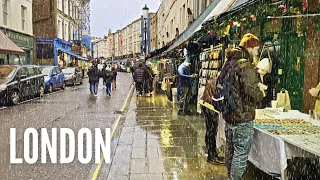 London RAIN Walk | Notting Hill Market and Portobello Market London 4K Walking Tour