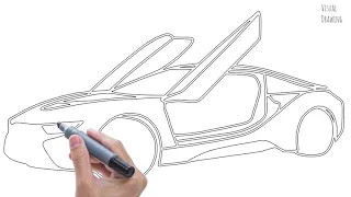 BMW i8 Car Sketch Drawing Easy, How To Draw a Simple Quick BMW i8 Cartoon Drawing Step By Step
