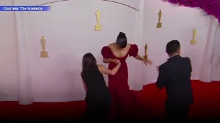 Liza Koshy falls on Oscars red carpet while walking in 20-cm heels, video goes viral