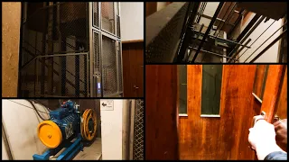 Luxurious antique swing elevator with open lower machine room