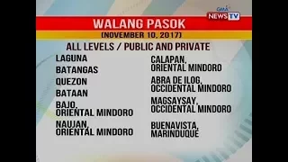 BT: Ilang lugar sa bansa, walang pasok dahil sa Bagyong Salome