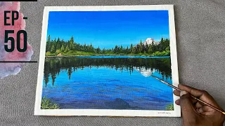 Realistic water reflection landscape| Acrylic painting| Ep -50