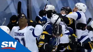 Erik Cernak Shoves David Pastrnak To Cause Mini Brawl To End The Period