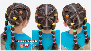 Penteado Infantil com Tranças e Elásticos | Hairstyle with Braids and Elastics for Little Girls 🥰💕