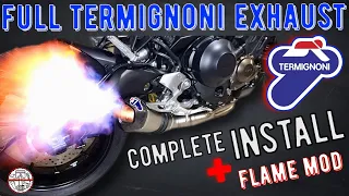 MT09 | FZ09 | FULL TERMIGNONI EXHAUST Install + Flame Mod