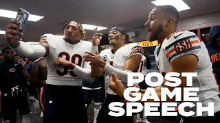 Locker room celebration, Matt Eberflus speech after win vs. Patriots | Chicago Bears