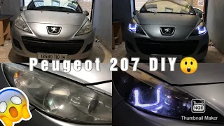 peugeot 207 montage loupe bi-xenon angel eyes / تعديل اضواء بيجو 207 / diy angele eyes peugeot 207