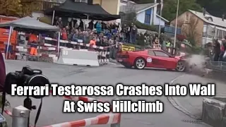 Ferrari Testarossa Crashes Into Wall At Swiss Hillclimb