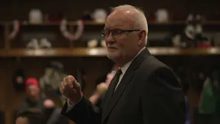 Lindy Ruff delivers a speech in the Devils locker room following the team clinching the playoffs