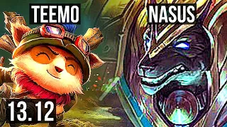 TEEMO vs NASUS (TOP) | 2.7M mastery, 1500+ games, 21/4/13, Godlike | KR Master | 13.12