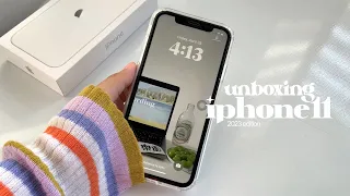 iphone 11 unboxing 2023 (white) 🐰🤍 aesthetic unboxing + set up, accessories & camera test! ✧.*