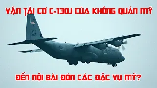 Vận tải cơ C-130J của Mỹ hạ cánh xuống sân bay Nội Bài vào ban ngày.