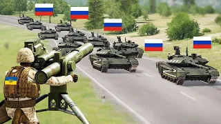 terrible massacre | Russian T-90 TANK convoy is bombarded by AMERICAN anti-tank missiles