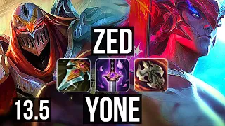 ZED vs YONE (MID) | 9/1/1, 1.4M mastery, 500+ games, Godlike, Rank 11 Zed | KR Challenger | 13.5