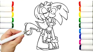 Sonic and Amy Rose KISS Coloring Pages Sonic team  Sonic The Hedgehog 3 DRAW compilation 22