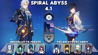 Spiral Abyss 4.1 | C0 Neuvillette Freeze & C0 Yelan Hypercarry | Floor 12-9star | Genshin Impact
