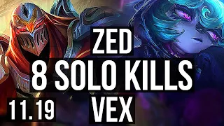 ZED vs VEX (MID) (DEFEAT) | 8 solo kills, 600+ games, Godlike | EUW Diamond | v11.19