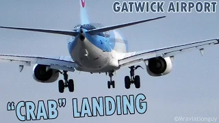 Thomson Boeing 737-8K5 Sideways "Crab" Landing in Crosswind | London Gatwick Airport (LGW/EGKK)