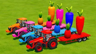 LOAD AND TRANSPORT PINEAPPLES AND CARROTS WITH JOHN DERRE TRACTORS - Farming Simulator 22