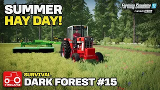 CUTTING THE GRASS FIELD FOR HAY BALES!! (Dark Forest Survival) FS22 Timelapse # 15