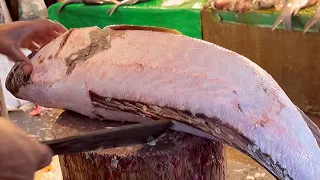 Giant Goliath Grouper Fish Cutting In Fish Market | Hamour Fish Cutting In Bangladesh