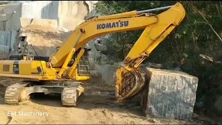 Granite Block Rolling by Komatsu PC350 Excavator #komatsu #excavator #granite #quarry