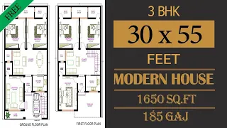 30 by 55 ka Naksha || 30 x 55 Modern House map|| 185 Gaj plot ka naksha | 1650 sq ft house map