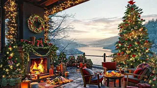 Warm Christmas Jazz Instrumental Music & Fireplace Sounds 🎄 Cozy Christmas Coffee Shop Ambience